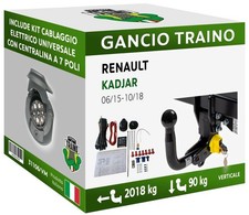 Gancio Verticale Estraibile Renault KADJAR 2-4WD, AdBlue 15-18 Centralina 7P