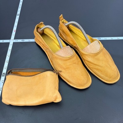 Evans Mens Travel Slippers 10 Tan Leather Vintage Packable Flats with Pouch