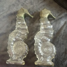 Pair of Clear Glass Seahorse Shaped Perfume Bottles w/ Stoppers