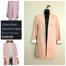 Calvin Klein Pink Long Open Front Collarless Blazer Women sz 8