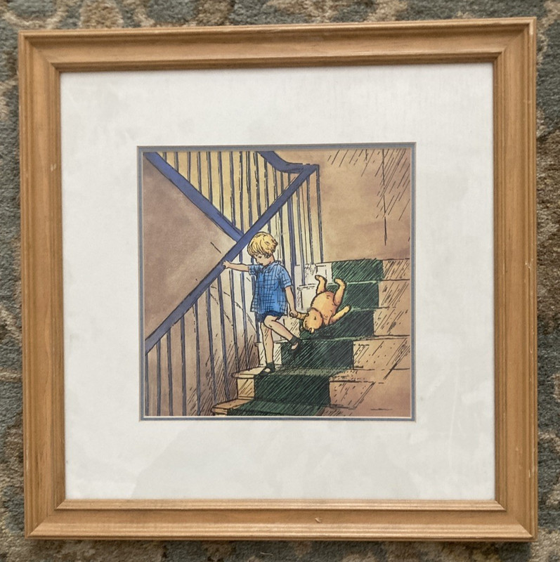 Winnie the Pooh Framed Disney Print Christopher Robin & Pooh On Stairs Nice Gift