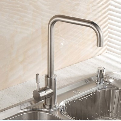 High Arc Kitchen Faucet Single Handle Square Spout Hot Cold Mixer Tap Deck Mount