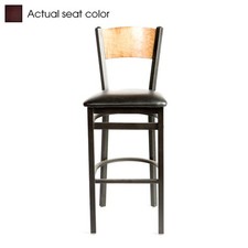 Oak Street Mfg Plain Cherry Wood Back Barstool w/Wine Vinyl Seat