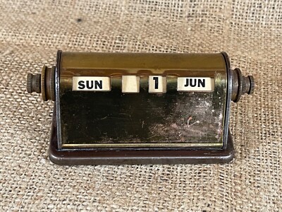 Vintage Brass Rolling Day Date Desk Top Perpetual Calendar Mid-Century Modern