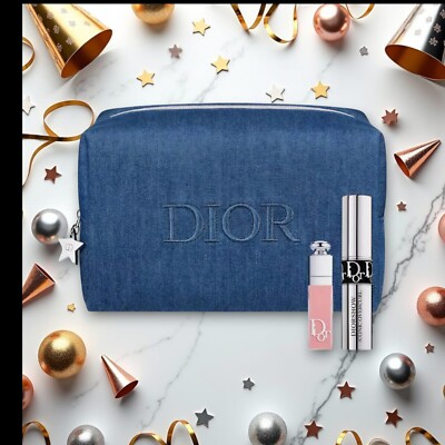 Dior denim makeup pouch, mini lip maximizer and mascara set bundle