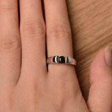 Black Onyx 925 Sterling Silver Women Ring Natural Round Gemstone Minimal Ring