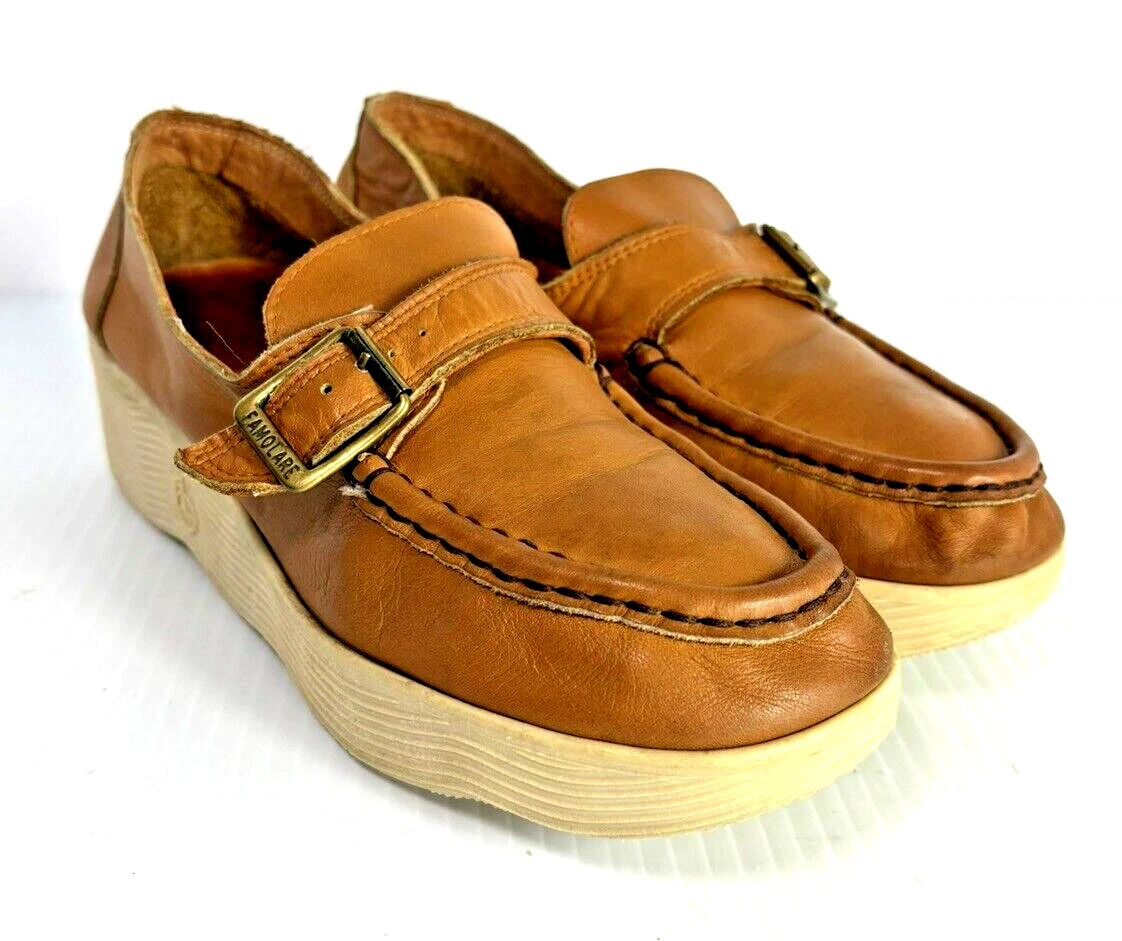 Famolare Vintage 1970 Get There Wavy Platform Leather Italian Slip