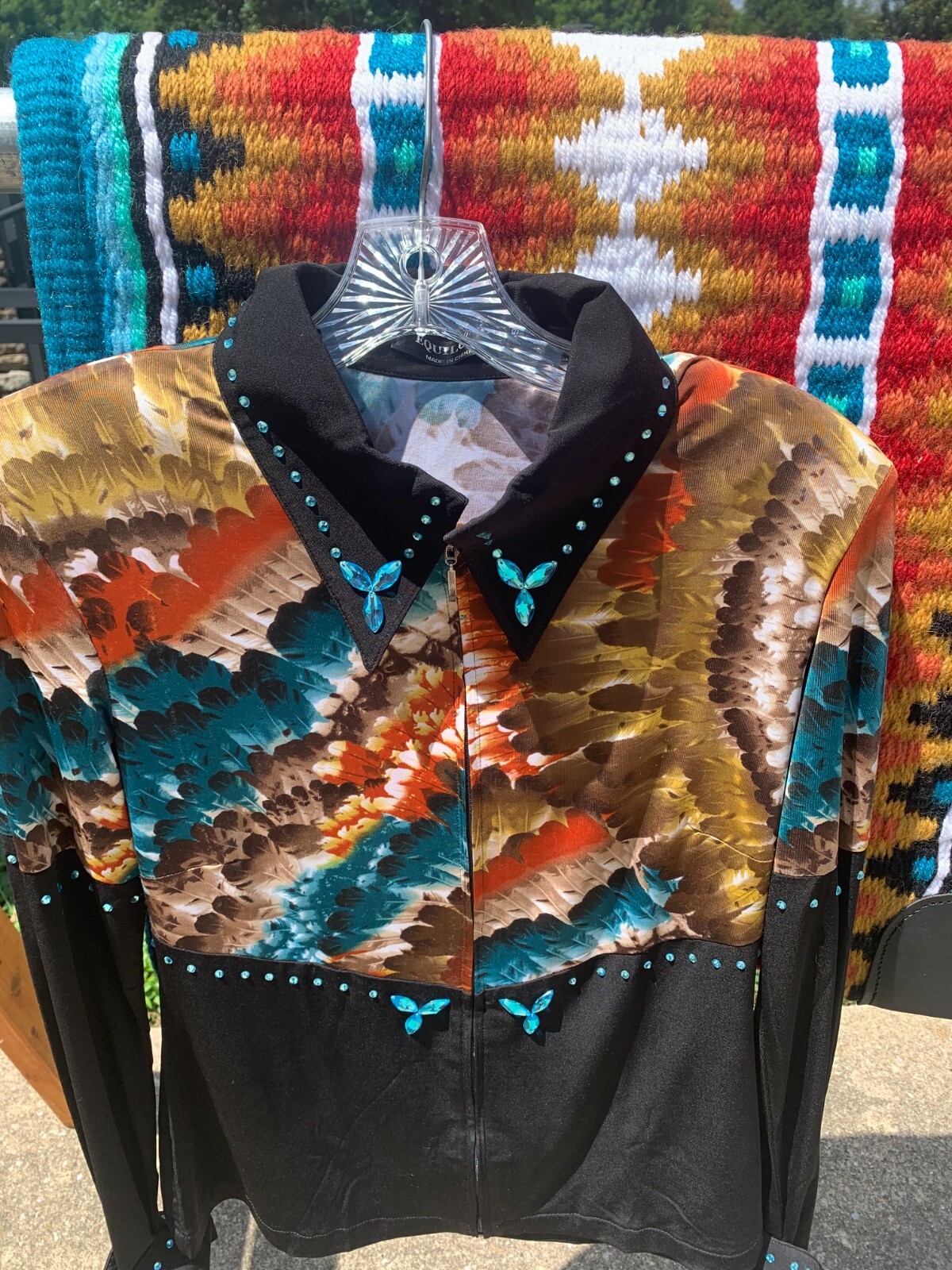 Western Showmanship Shirt M Matching Wool Show pad 34x42 Orange Blue Black Gold