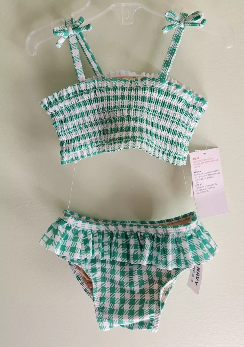 Old Navy Girls 3 6 MONTHS 2 Piece Swimsuit GREEN GINGHAM Smocked