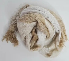 Shawl Scarf Head Neck Warmer Cover 22x72 inch Beige Sheer Knit