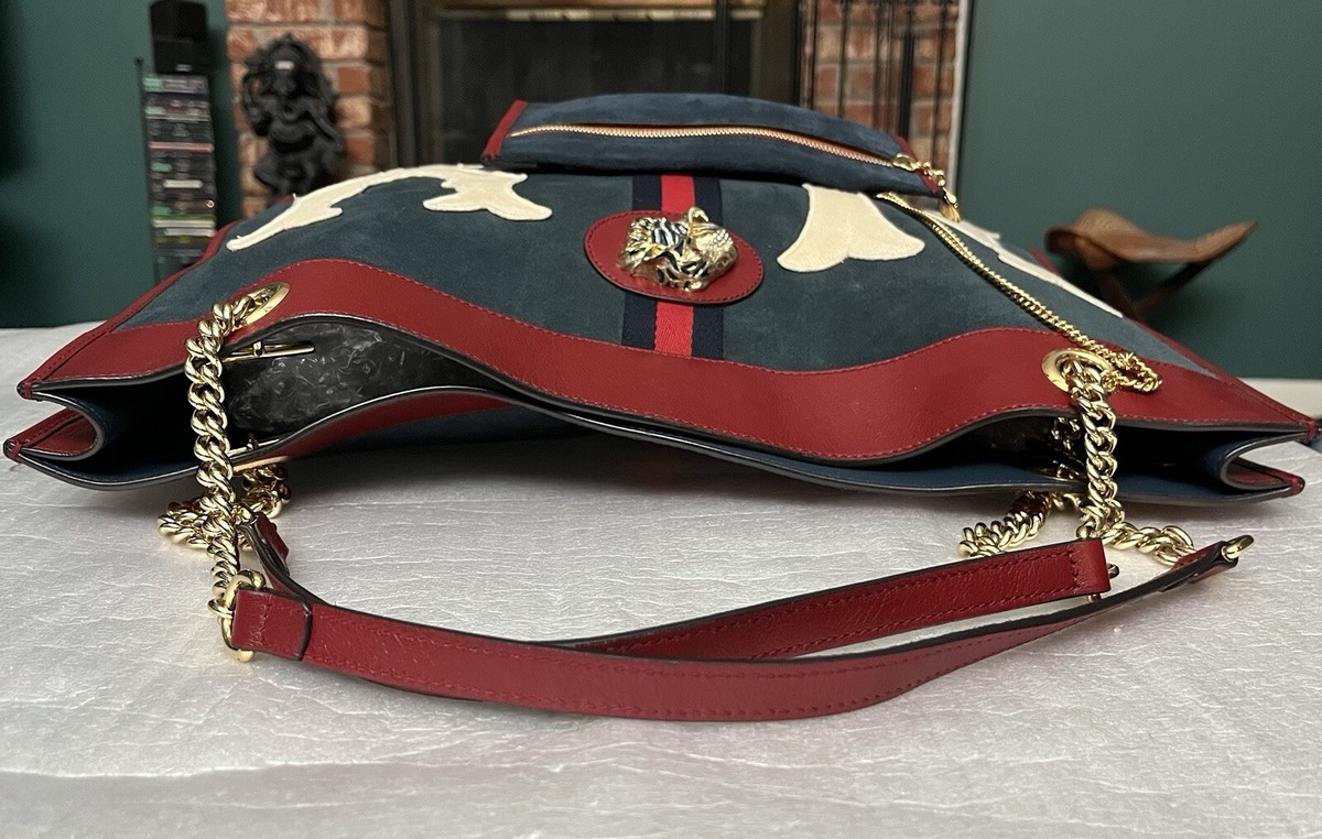 Gucci Rajah バッグ 黒と赤 チェーンストラップ付き Gucci NEW YORK NY Yankees Rajah Chain Tote Handbag Purse Shoulder