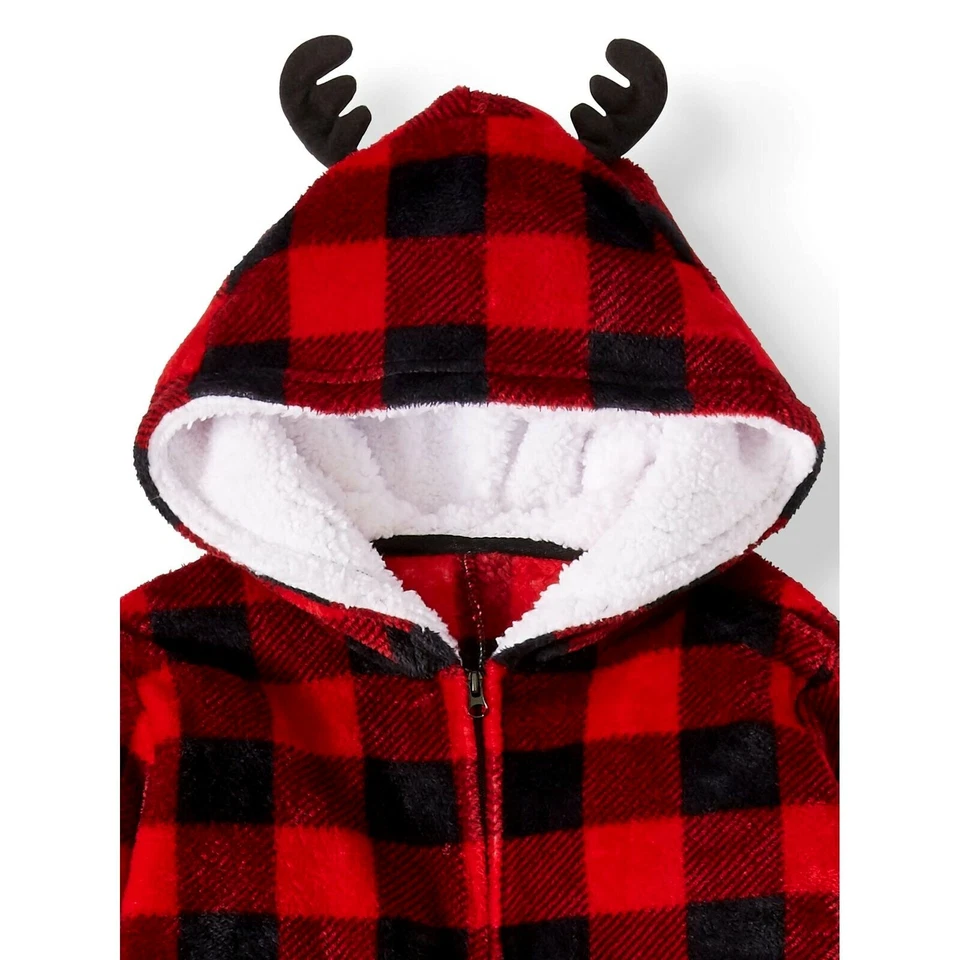 Pijama de una pieza para niños traje de unión para dormir búfalo a cuadros niño niña reno 4 5 8 Foto 2 de 2