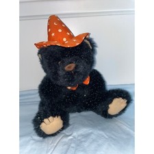 American Greetings Halloween Orange Witch Black Bear Plush 10"
