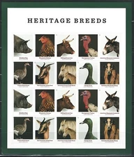 Mint US Heritage Breeds Pane of 20 Forever Stamps Scott# 5583-5592 (MNH)