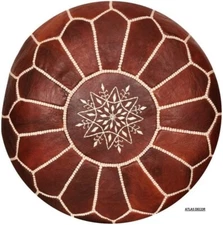 Brown Moroccan Footstool Pouffe Boho Handmade Leather Vinatge