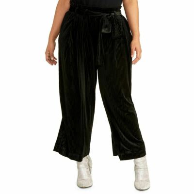 RACHEL ROY Women's Velvet Plus Size Belted Cropped Dress Pants Black Sz 0X NEW 