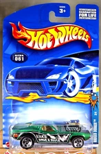 2002 Hot Wheels #61 Spares 'N Strikes 3/4 RODGER DODGER Green w/Chrome 5 Spokes