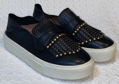 BCBG MaxAzria Dita Black Leather Studded Platform Sneakers Womens 7 7.5 EU 38.5