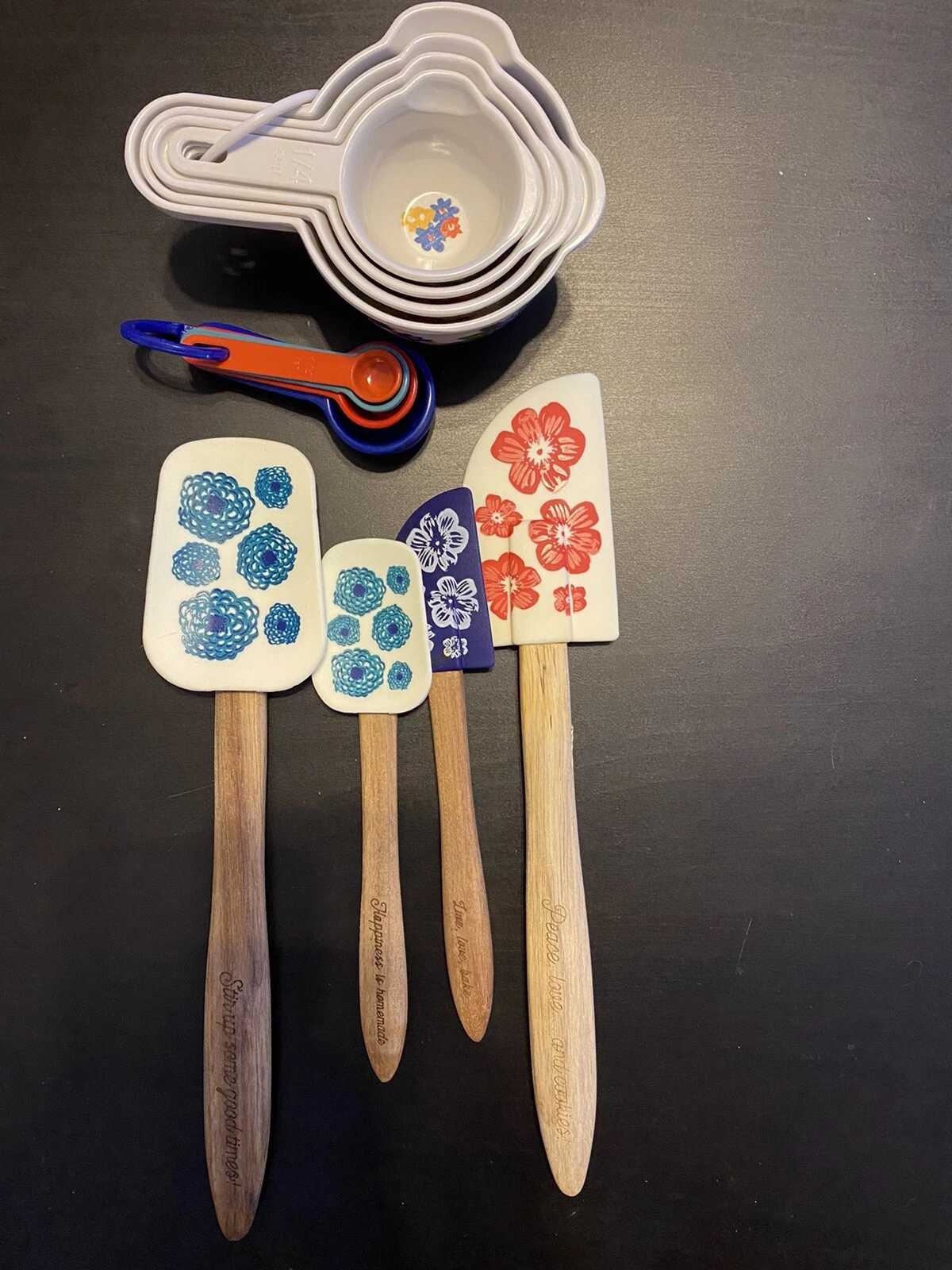 Pioneer Woman Sweet Rose Measuring Cups, Spoons, Spatula Set NEW No Box