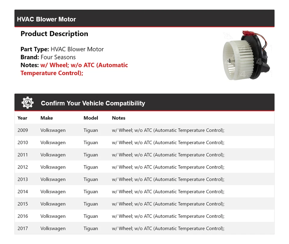 Motor soplador de climatización para Volkswagen Tiguan 2009-2017 4 estaciones 2010 2011 2012 2013 Foto 2 de 4