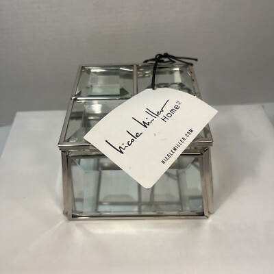 Nicole Miller Home Glass Mirrored Trinket Jewelry Box 3.5x3.5 Lid / 4X4 Base NEW