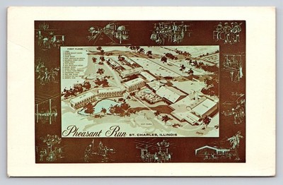 Vintage Pheasant Run Lodge St. Charles IL Aerial View Postcard 1966