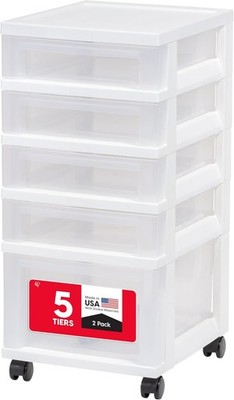 IRIS USA 5-Drawer Rolling Storage Cart Organizer Top White Plastic 12''x14''x26''