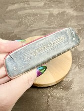 M. Hohner Golden Melody 10 Hole Harmonica Germany Key F Red Silver Retro
