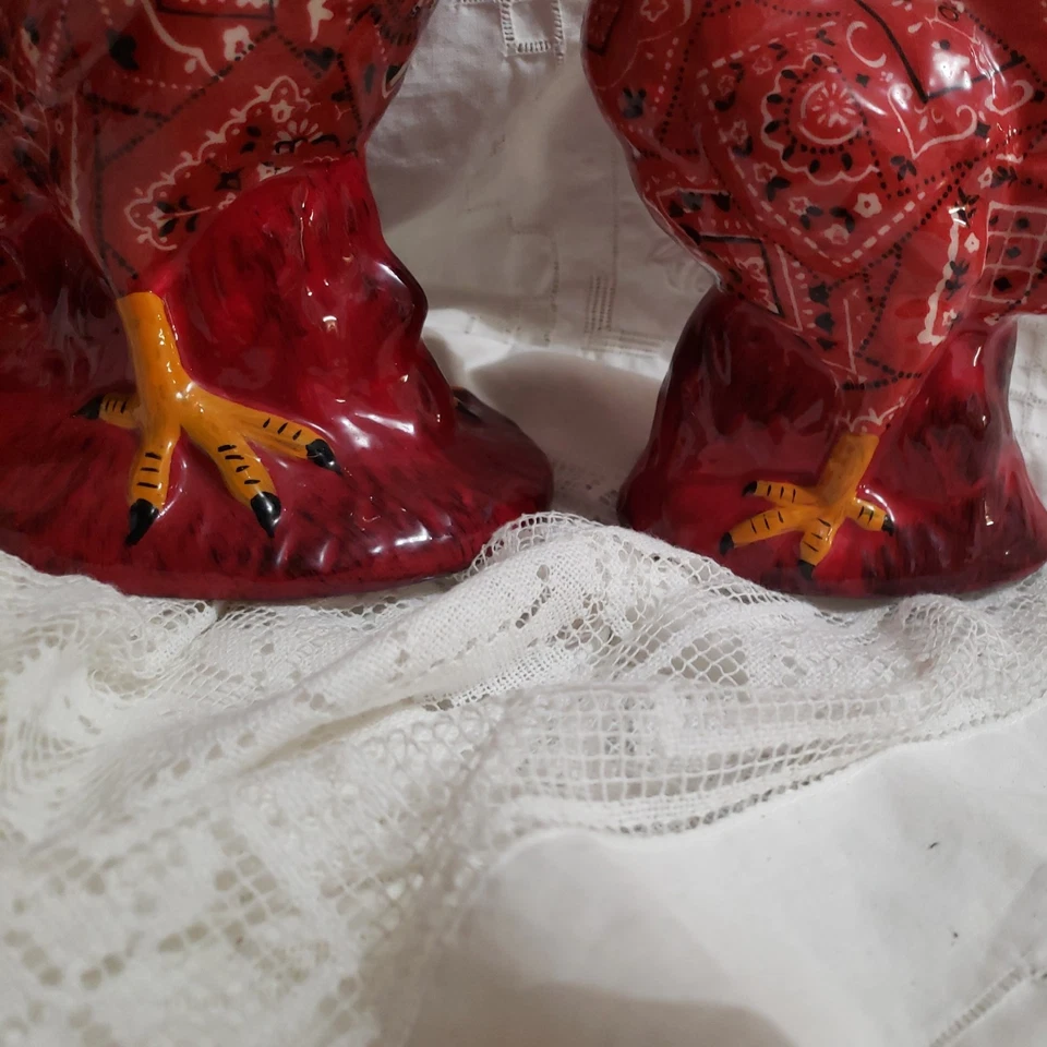 Набор из 2 петух кок курица 7 «и 11,5» красный бандана кантри стиль керамика  - Изображение 3 из 4