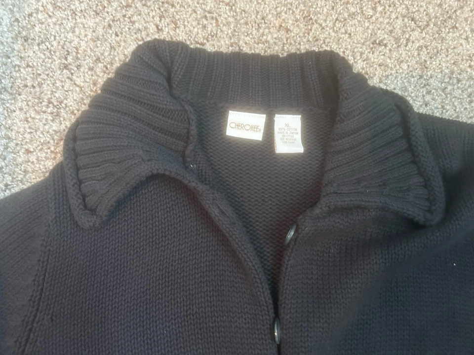 NUEVO Suéter Cárdigan Cherokee Negro con Botones XL Algodón Pesado ¡Nuevo con Etiquetas Bolsillos! Foto 3 de 4