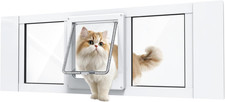 Aluminum Cat Door for Window, 4 Lock Modes, Fits 24"-28", White