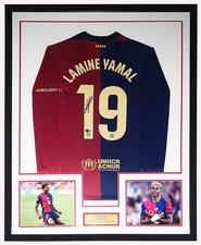Lamine Yamal Autographed Barcelona Jersey Beckett BAS COA Framed 304 Photo 34x42
