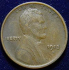 1913-S LINCOLN WHEAT CENT PENNY, ORIGINAL, VERY FINE VF GRADE, SEMI-KEY DATE
