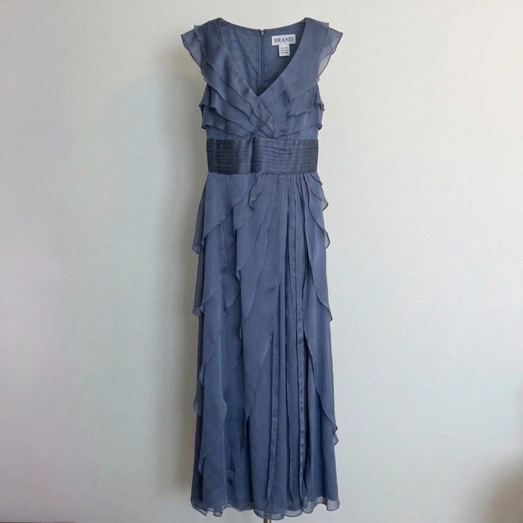 Vestido formal Adrianna Papell Ocasiones azul con volantes en capas para mujer talla 12P