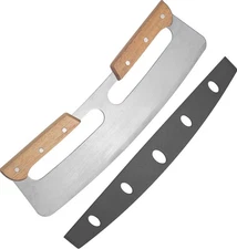 Sharp Pizza Cutter Stainless Steel Rocker Blade Knife Wooden Handle & Cover 14"