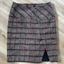 Carlisle Skirt WOOL SILK Windowpane Plaid Preppy Academia Classic Librarian 14