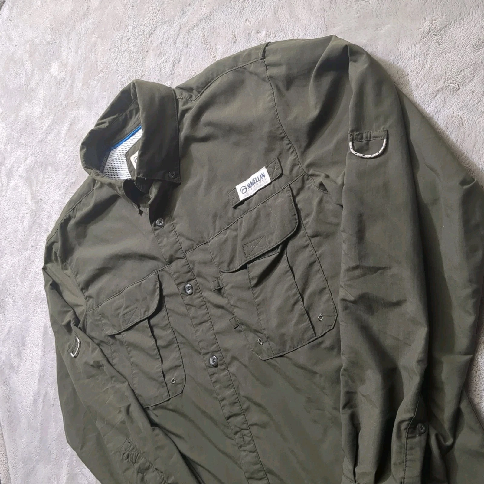 Magellan Outdoor Long Sleeve Fishing Shirt Mens S Olive Green Vented Fish Gear