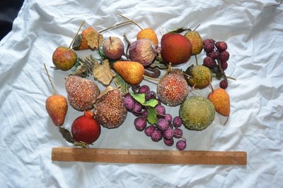 Sugared Fruit Beaded Fruit Life Size 18 pieces Pear Grape Apple