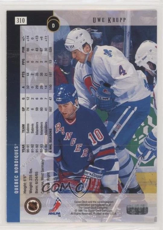 1994-95 Upper Deck Uwe Krupp #310 - Image 2 of 2