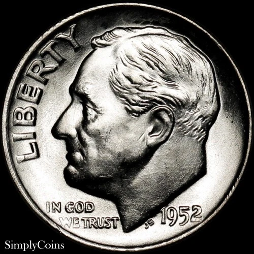 1952-D Roosevelt Dime BU Uncirculated FB FULL BANDS FSB Silver Coin US