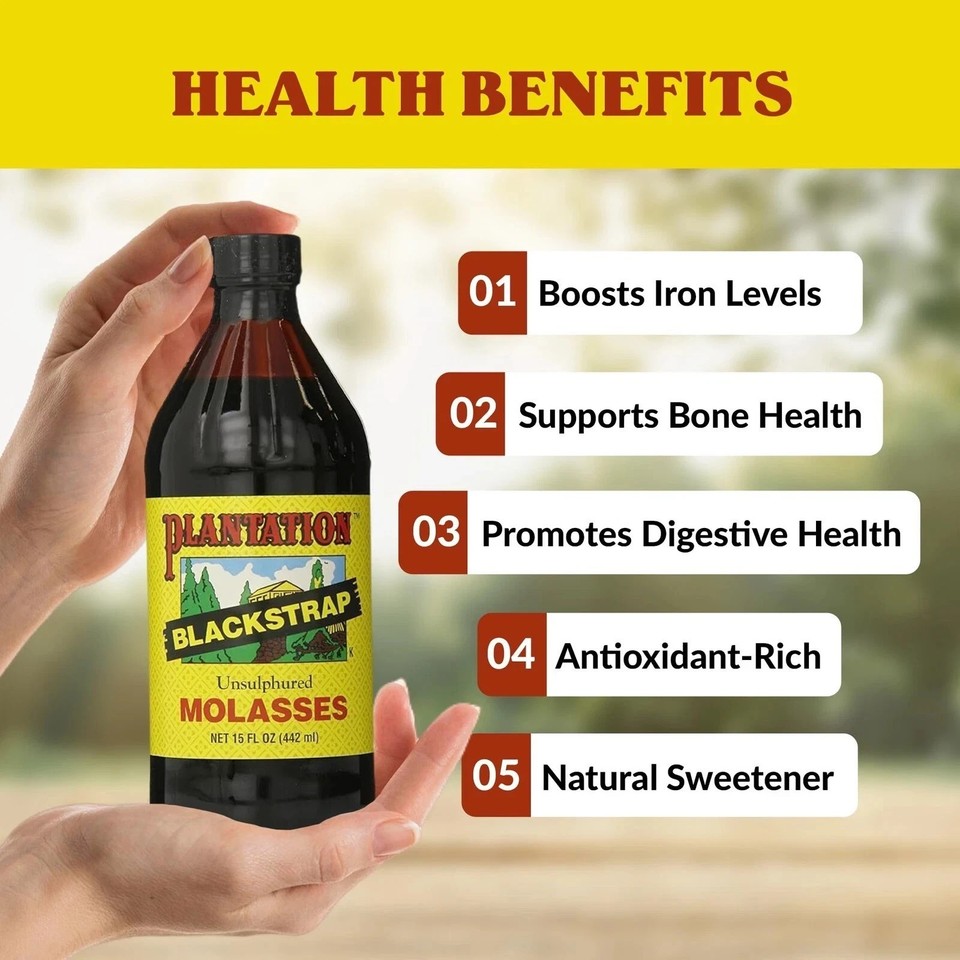 Plantation Organic Blackstrap Molasses – 15 Fl Oz Bottles, Pack Of 2