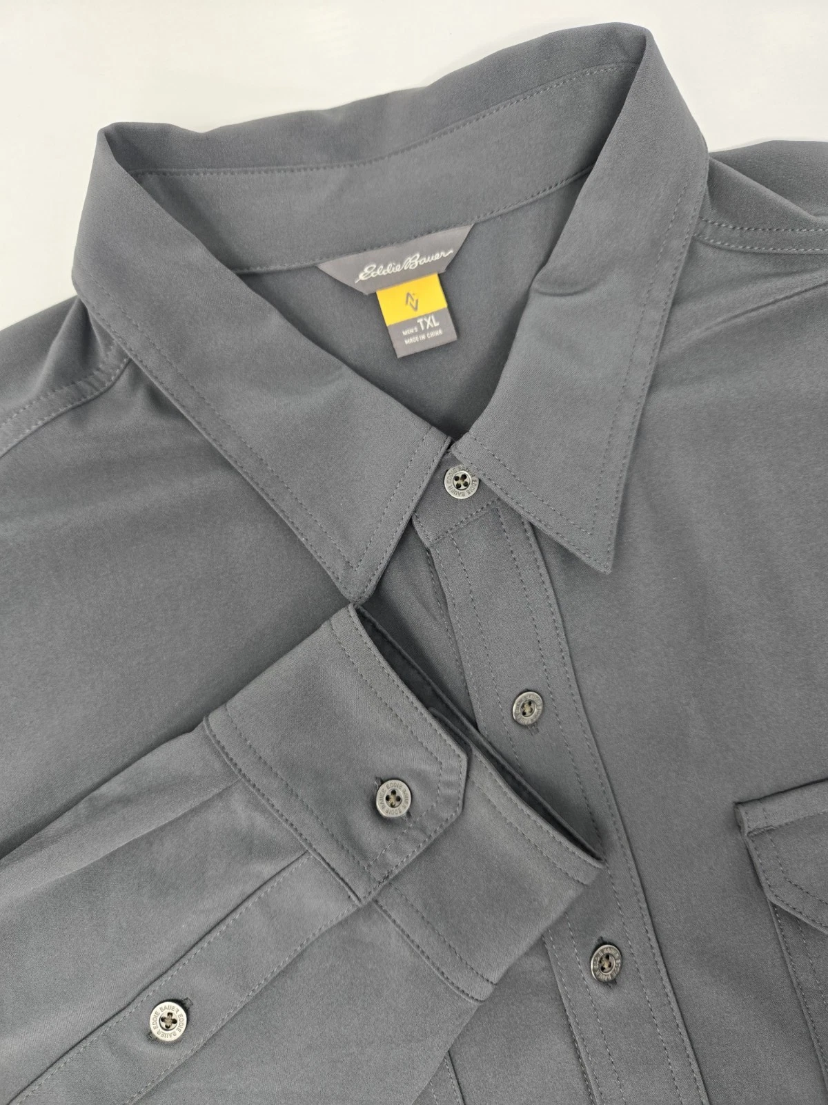 Eddie Bauer Shirt Men's TXL Travex Gray Long Sleeve Button Up Outdoor Hiking