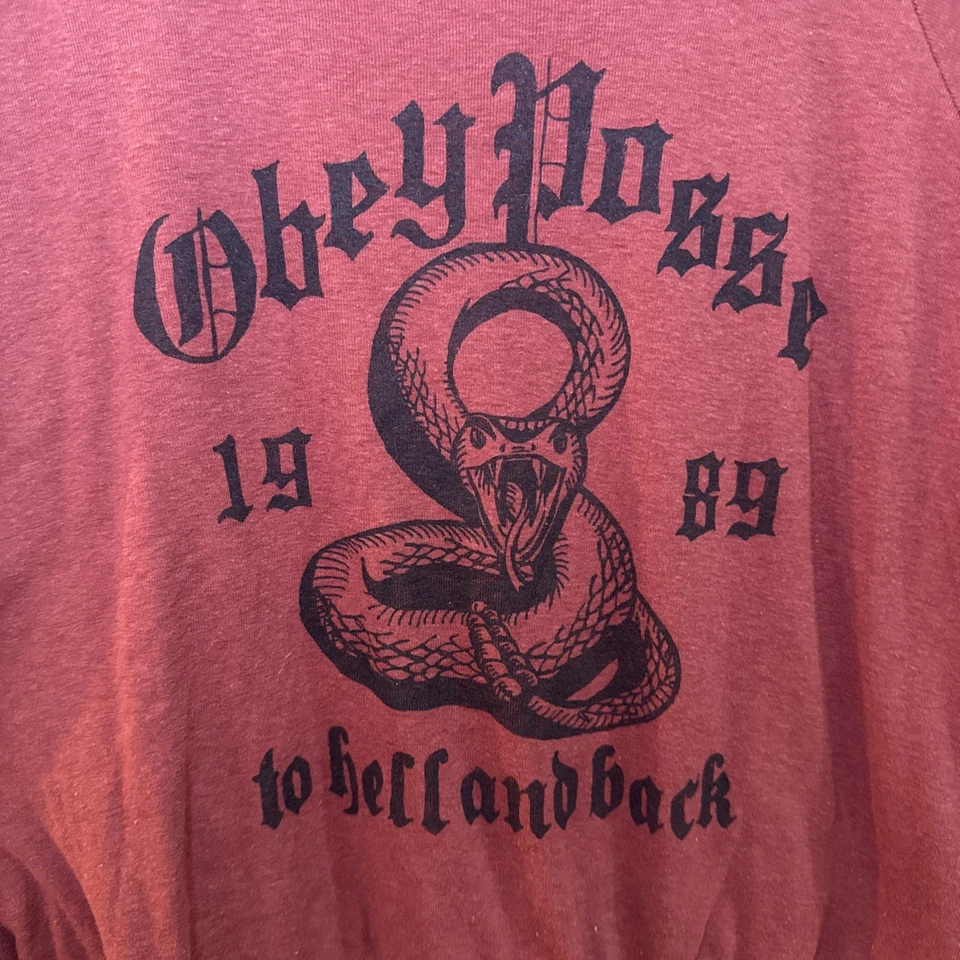 Obey Women's Red Crewneck Long Sleeve Graphic Shirt Size Small - Image 2 of 4