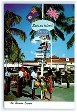 Vintage Rawson Square Signpost Nassau Bahamas Postcard