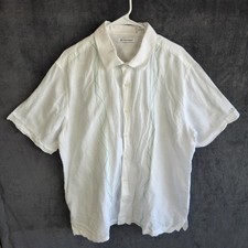 Cubavera Shirt Men XL White Green Embroidered Short Sleeve Linen Blend Guayabera
