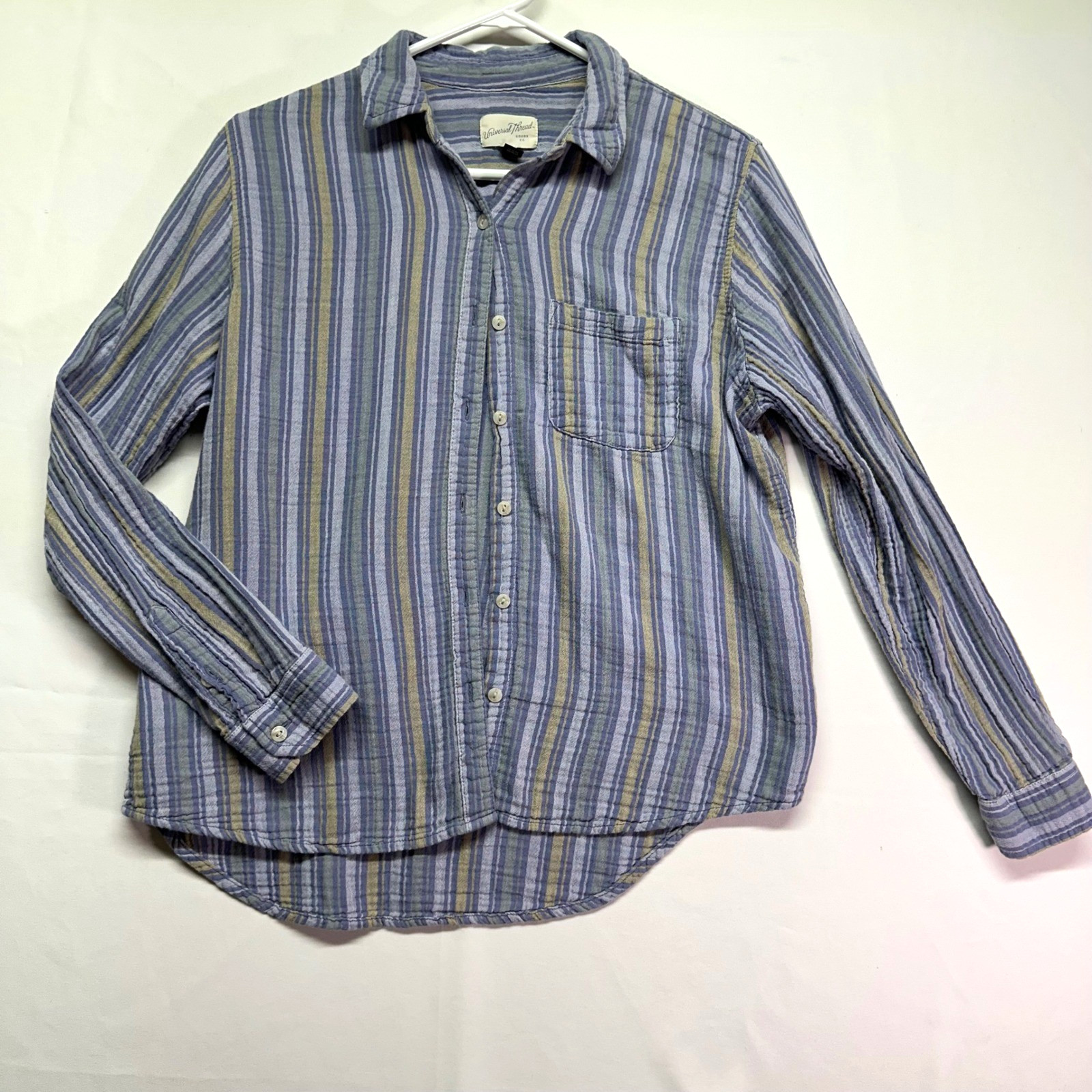 Universal Thread Blue Striped Button Down Long Sl… - image 1