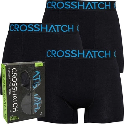 Mens Crosshatch 3 Pack Monoglow Stretch Boxer Shorts Underwear Set - Black