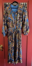 NWT Tahari Women's Blue Multicolor Paisley Print Long Sleeve Maxi Dress Size L