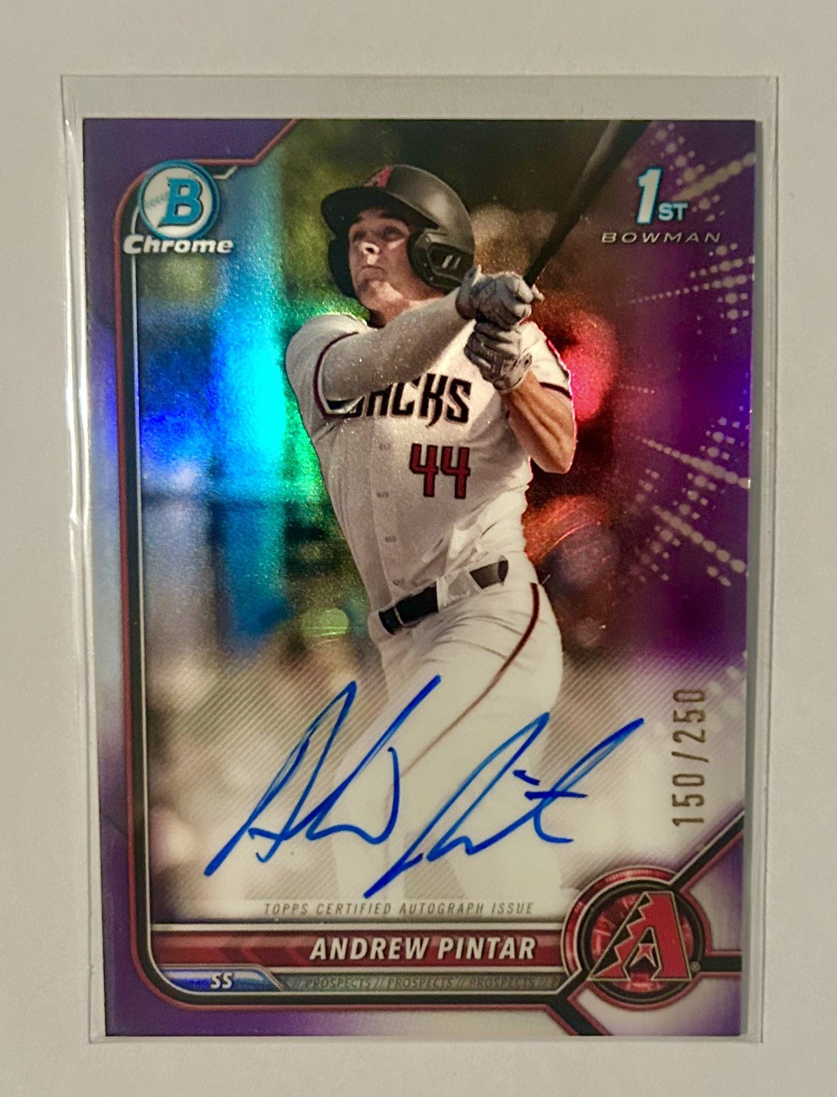 2022 1st Bowman Chrome Andrew Pintar Purple ON CARD AUTO Rookie /250 SP! D backs