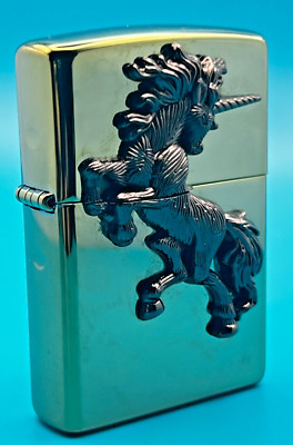 Brandneu Zippo Feuerzeug 3D Einhorn Custom Retrofit Emblem Atemberaubend Türkis Chrom